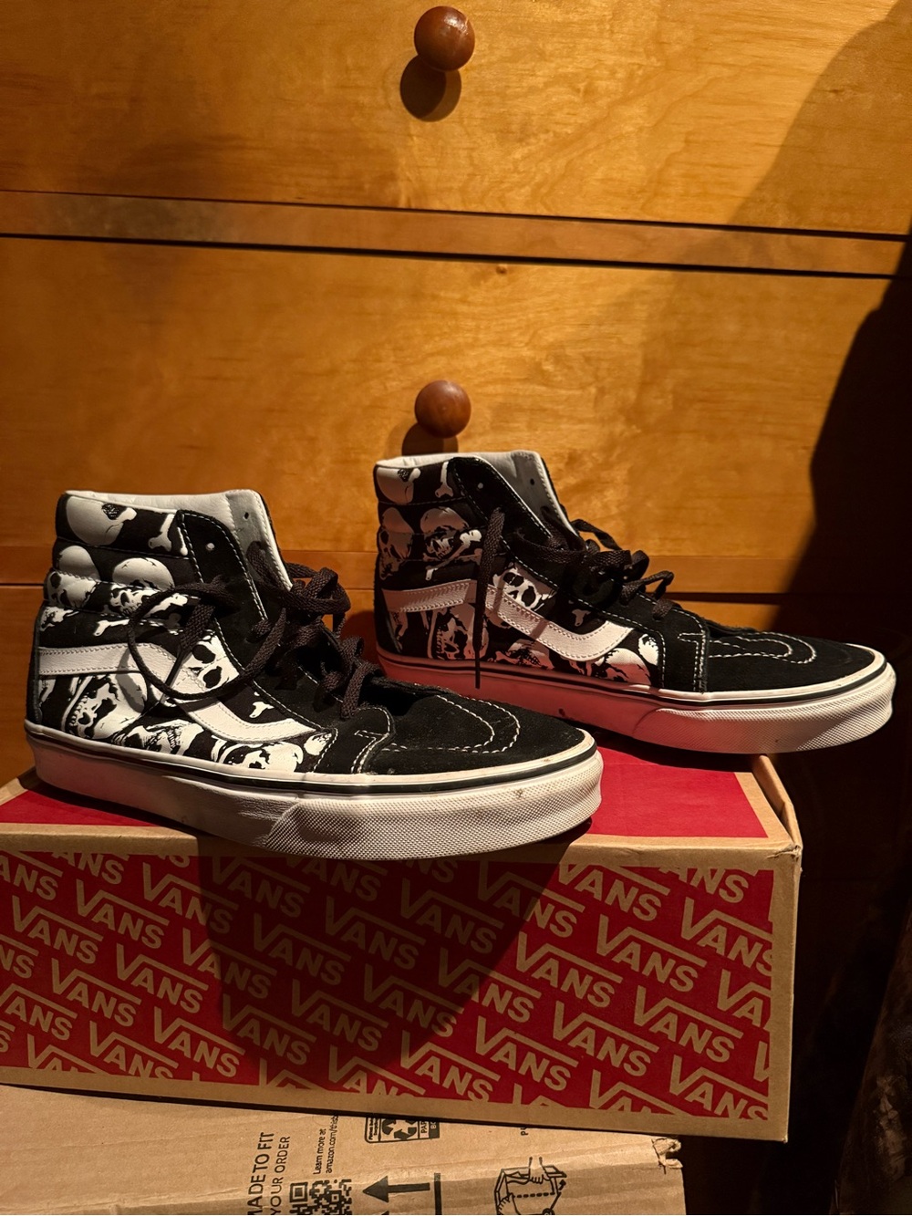 Vans Black & White Skull Graphic Sk8 Hi Shoes